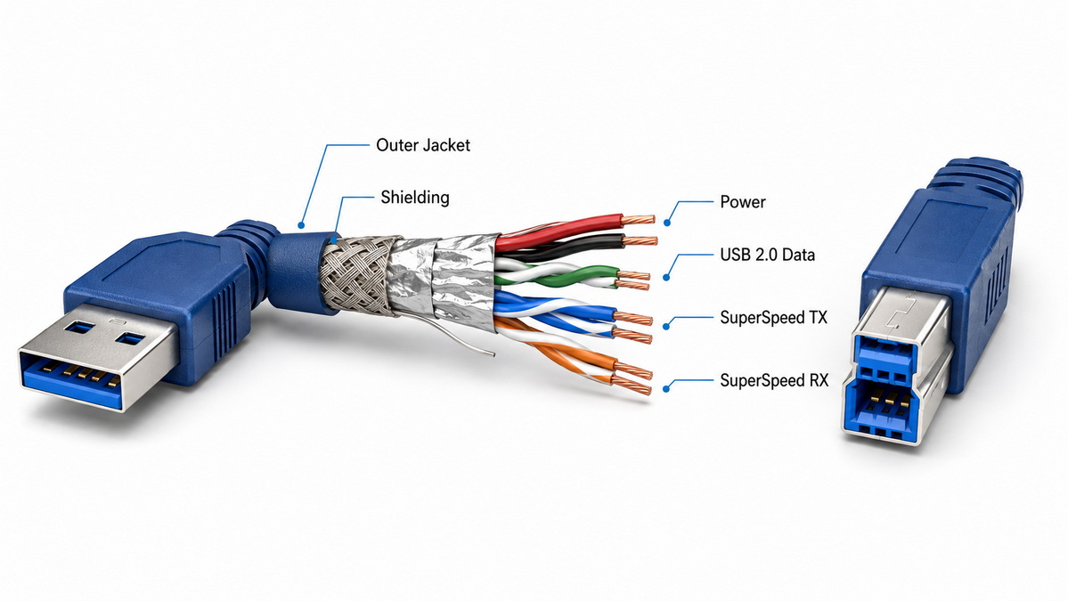 Estrutura do cabo USB 3.0 tipo B
