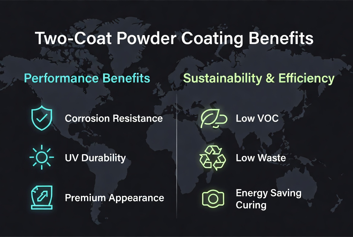 Performance And Sustainability Benefits Of Two Coat Powder Coating فوائد الأداء والاستدامة لطلاء مسحوق الطلاء
