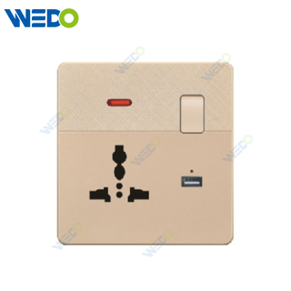 D1 Light Switch Simple Electric, Wall Switch Light 3PIN MF Switched Socket With Neon +2USB Wall Switch PC Material Cover with IEC Report SASO