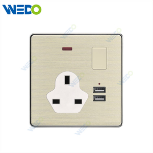 C90 Wenzhou Factory New Design Acrylic Home Lighting Electrical Wall Switches PC Material Cover with IEC Report SASO 13A Switched Socket with Neon + 2USB 