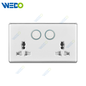 S2-W Home Switches Double 13A MF Switched Socket with Light Ring 250V Light Electric Wall Switch Socket PC Material with Chrome Frame