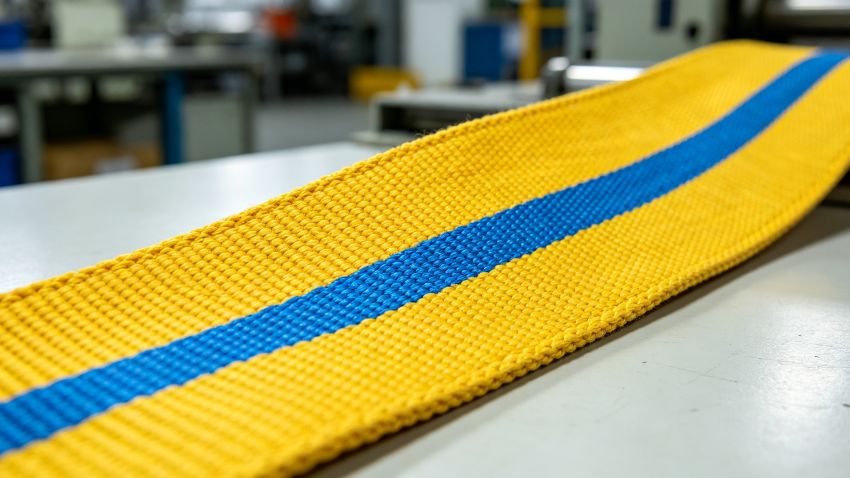 Bragi ċatti tal-poliester għandhom linja ta 'tracer blu minsuġa fil-webbing.jpg